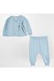 Winter Knitwear Double Breasted Suit Baby Blue - 2