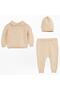 Unisex Baby Shirt Collar Pompom Set of 3 STONE - 2