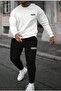 Men's White No 601 Printed Crew Neck Black Tracksuit Set - 3
