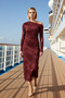 Women's Asymmetrical Neckline Long Sleeve Spanish Sleeve Shawl Patterned Tulle Midi Dress Functional Aesthetic