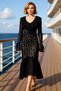 Women's V-Neck Long Sleeve Spanish Sleeve Fish Scale Lace Midi Dress Functional Durable Stylish