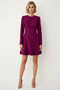 Women's Crew Neck Long Sleeve A-Line Fit Mini Woven Dress Functional Durable Aesthetic - 5