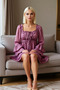 Women Square Collar Long Sleeve Shift Mold Shawl Patterned Mini Woven Dress Functional Durable Stylish - 4