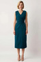 Women's V-Neck Low Arm Short Sleeve Bodycon Mold Midi Woven Dress Functional Durable Stylish - 4