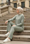 Çağla Yeşili Corded Fabric Double Set (Blouse & Trousers) - 5