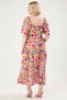 Women's Square Neck Angel Sleeve Short Sleeve a Line Dress Woven Floral Pattern Plus Size Maxi - 6