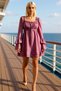 Women Square Collar Long Sleeve Shift Mold Shawl Patterned Mini Woven Dress Functional Durable Stylish