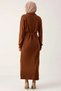 Women's Polo Neck Standard Sleeve Knitwear Dress Plain Pattern A-Line Fit Long Sleeve Maxi Length Button Detail - 6