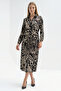 Midi Length Patterned Dress with Tie Detail at the Waist - 3