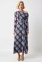 Women's Plaid Pattern Asymmetrical Collar Long Sleeve A-Line Fit Maxi Knitted Dress Functional Stylish - 5
