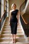 Women's Asymmetrical Neckline Sleeveless Bow Detail Bodycon Woven Midi Dress Functional Stylish - 3