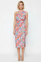 Women's Asymmetric Neckline One Sleeve Polka Dot Bodycon Midi Dress Functional Stylish - 4