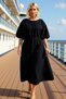 Women's Crew Neck Balloon Sleeve Midi Woven Plus Size Dress Functional Stylish