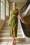 Women's Sleeveless Crew Neck A-Line Maxi Woven Crepe Dress Accessory Detail Functional Stylish - 3