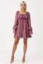 Women Square Collar Long Sleeve Shift Mold Shawl Patterned Mini Woven Dress Functional Durable Stylish - 5