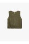 Button-Up Sleeveless Round Neck Textured Satin Blouse - 4
