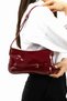 Ezzybliss Women's Burgundy Viral Patent Leather Shiny Baguette Retro Model Belt Detailed Shoulder Handbag