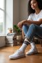 4 Pairs Men Women Cotton White Black Striped Long Tennis Socks Unisex Sports Socks - 7