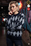 Women's Navy Blue Gray Small Diamond Pattern Sweater Xs-S-M Size Compatible Standard Size Soft Knitwear Sweater - 3