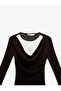 Regular Fit Long Sleeve Degaje Collar Color Contrast T-Shirt - 5