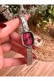 Vintage Retro Rectangular Silver Inside Burgundy Women's Wristwatch - 3