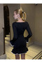Women's Piped Scuba Fabric Mini Dress Black - 3