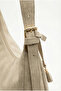 Zyn01 Taupe Suede Relaxed Adjustable Charm Detailed Zippered and Lined Women's Shoulder Bag - 3