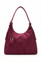 Zyn01 Burgundy Suede Casual Adjustable Charm Detailed Zipper and Lined Women's Shoulder Bag