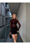 Women's Brown Mock Neck Lace Tulle Blouse - 6