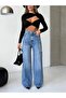 TREND SPECIAL DESIGN CUT DETAIL WIDE LEG WASHED EFFECT PALAZZO DENIM JEAN TROUSERS - 3