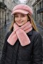 Pink Soft Textured Plush Cap Hat and Neck Collar 2-Piece Children's Set 10-18 Years Old