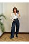 Shiny Studded Baggy Navy Blue Women's Jeans - 3