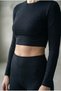 Women's Crew Neck Long Sleeve Basic Crop Top Blouse