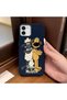 iPhone 12/12 Pro Compatible Blue Leather Texture Silicone Protects Camera Shock-Absorbing Case Cartoon