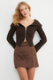Zippered Madonna Collar Cardigan with Sleeve Detail - 3