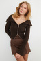 Zippered Madonna Collar Cardigan with Sleeve Detail - 4