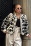 Ecru Floral Embroidered Lined Jacket Vs00717 - 3
