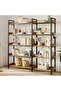 Bookshelf 5 Tier with 4 Hooks,165cm Industrial Wooden Bookcase with Open Shelves Metal Frame
