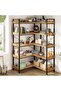 Bookshelf 5 Tier with 4 Hooks,165cm Industrial Wooden Bookcase with Open Shelves Metal Frame - 6