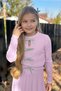 Girl's Crew Neck Sweater with Ribbon Detail on the Front, Pleated Knitwear, Pink Skirt Set - 2