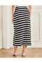 Women Black And White Striped Crochet Midi Skirt - 3