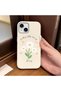 iPhone 14 Plus/15 Plus Compatible White Leather Textured Silicone Protects Camera Shock-Absorbing Case Flower