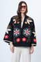 Black Embossed Floral Embroidered Oversize Jacket Vs01554 - 5