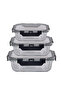 3-Piece Mixed Oblong Glass Container Set - 370ml, 640ml, 1040ml Airtight Jars, Black Seal
