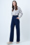 Navy Blue Elastic Waist Button Closure Double Pocket Trousers Vs01456 - 4