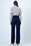 Navy Blue Elastic Waist Button Closure Double Pocket Trousers Vs01456 - 6