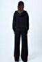 Black Hooded Bird-Eye Sweatshirt and Palazo Pants Modal Set Vs01174 - 7