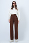 Brown Elastic Waist Button Closure Double Pocket Trousers Vs01456 - 4