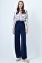Navy Blue Elastic Waist Button Closure Double Pocket Trousers Vs01456