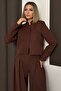 Women's Bitter Brown High Neck Blazer Jacket and Pleated Palazzo Pants Set Vs01382